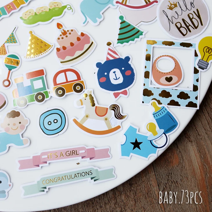 KSCRAFT 73pcs Baby Series Die Cut Stickers for Scrapbooking Happy Planner/Card Making/Journaling Project