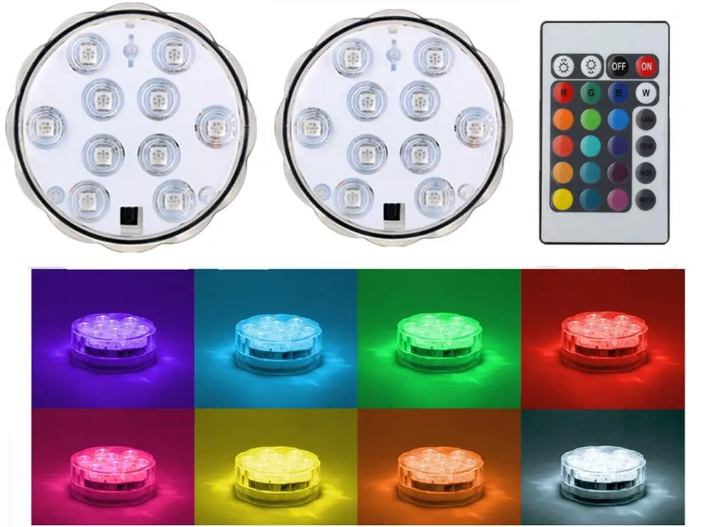 

50Pcs* 10LEDs Battery operated Remote control 16colors Submersible LED light, LED vases base light for wedding celebration