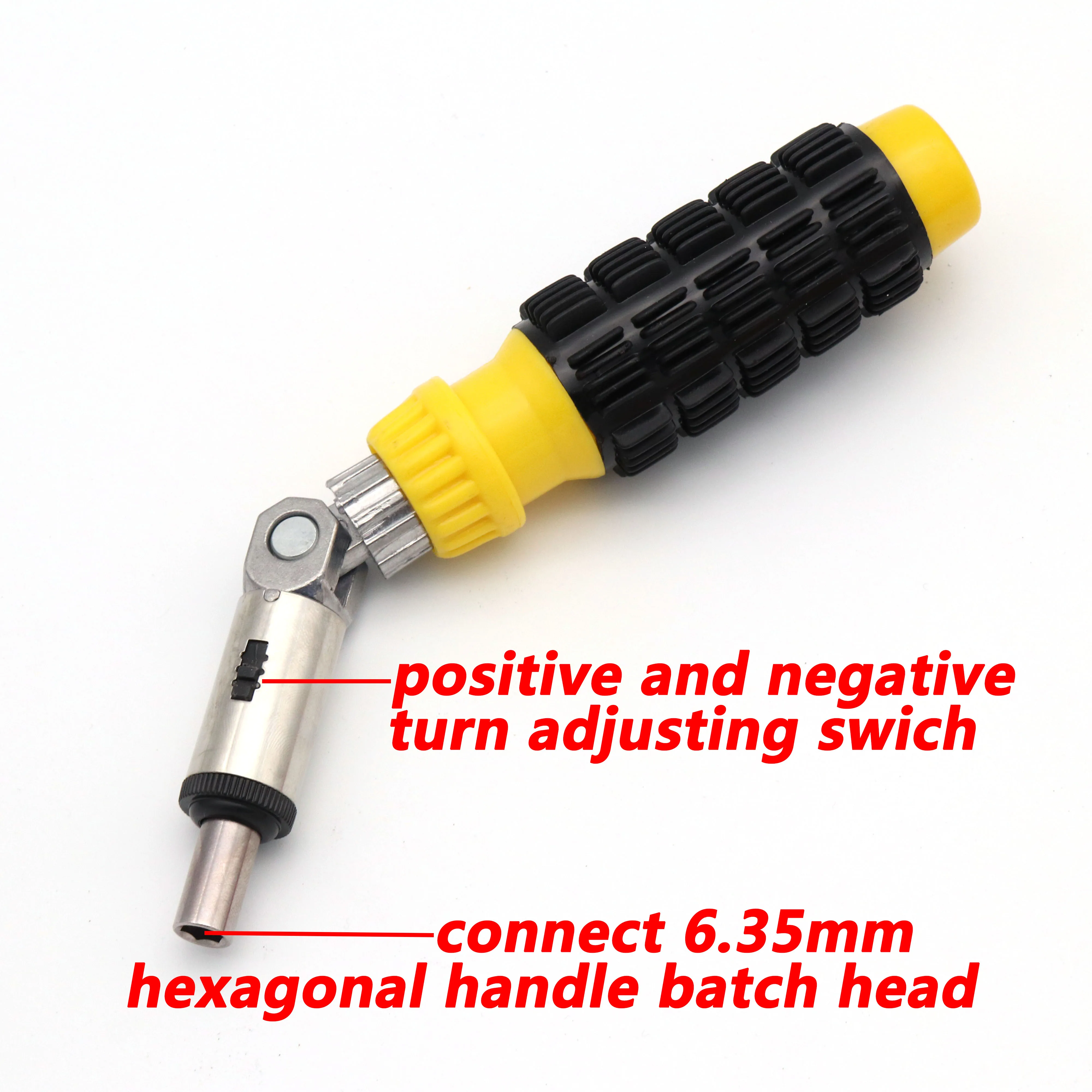 1pcs 6.35mm Screwdriver Multi-functional Ratchet Portable Wrench  1/4 Yellow Handle Hexagonal Screw Driver 180 Degree Switch