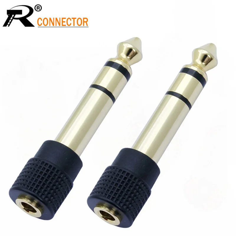 

100pcs 6.35mm Stereo 3 Poles Male Plug to 3.5mm Female Jack Gold Plated Microphone Connector Audio Adapter Converter