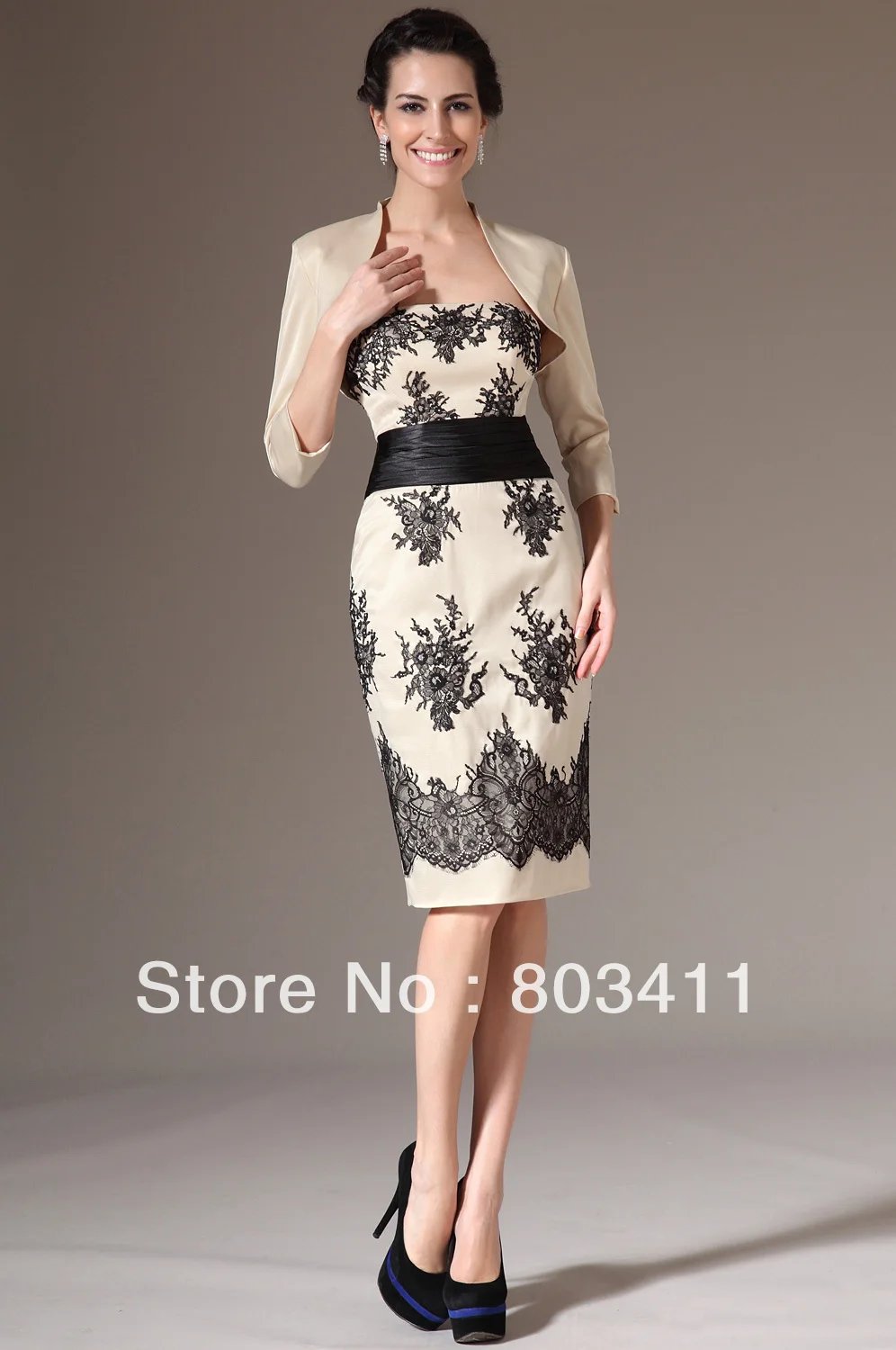 

New Champagne Two-Piece Embroidered Lace Mother Of The Bride Dress With Jacket