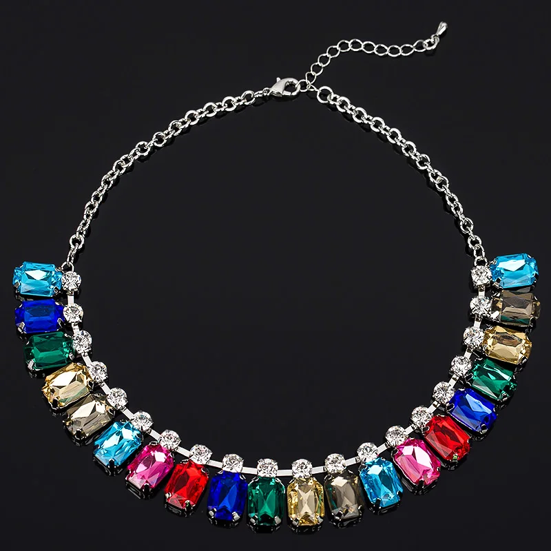 YFJEWE Colorful full rhinestone short necklace fashion luxury multicolour rhinestone chain all-match necklace For Women #N050