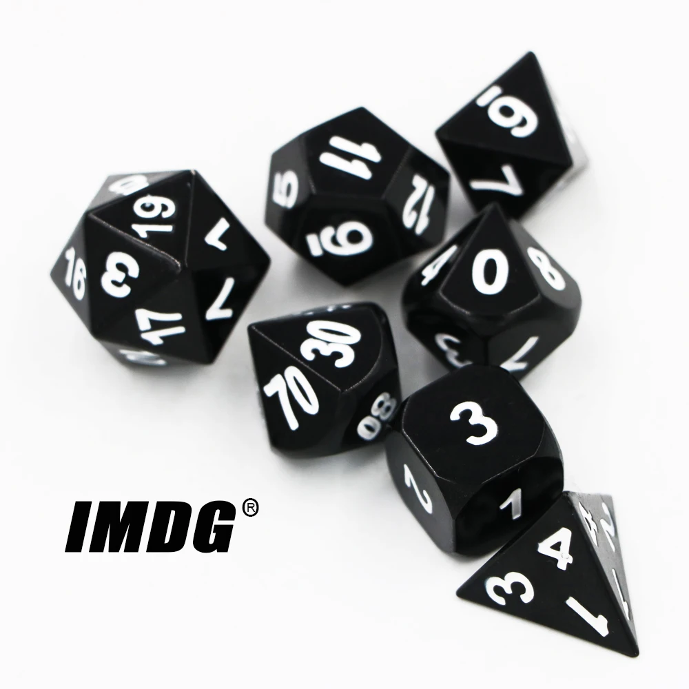 IMDG 7pcs/set Creative RPG Game Dice Polyhedron Metal Dice DND Electrophoresis Black Digital Game Dice