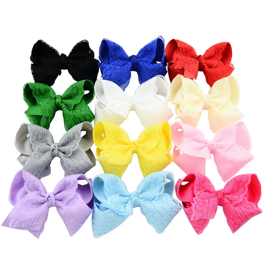 

12 Pcs/Lot Elegant Flower Lace HairPins Hair bows For Younger Kids Newborn Girl Ribbon Bowknot Hair Clips Headwear