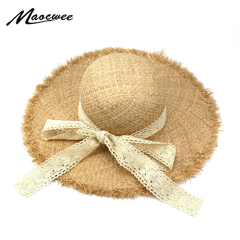 

Bowknot Straw Hats for Women Summer Beach Fashion Sun Hat Floppy Wide Brim Foldable Panama Chapeau Femme Wide Brim Paper Hat