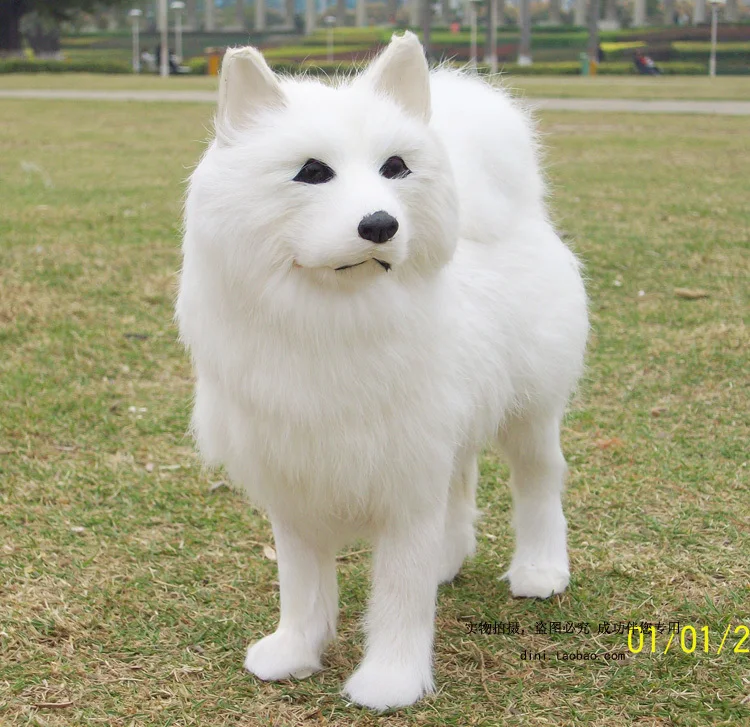 bigger simulation standing samoyeds dog toy genuine leather fabric dog doll about 24x8x20cm