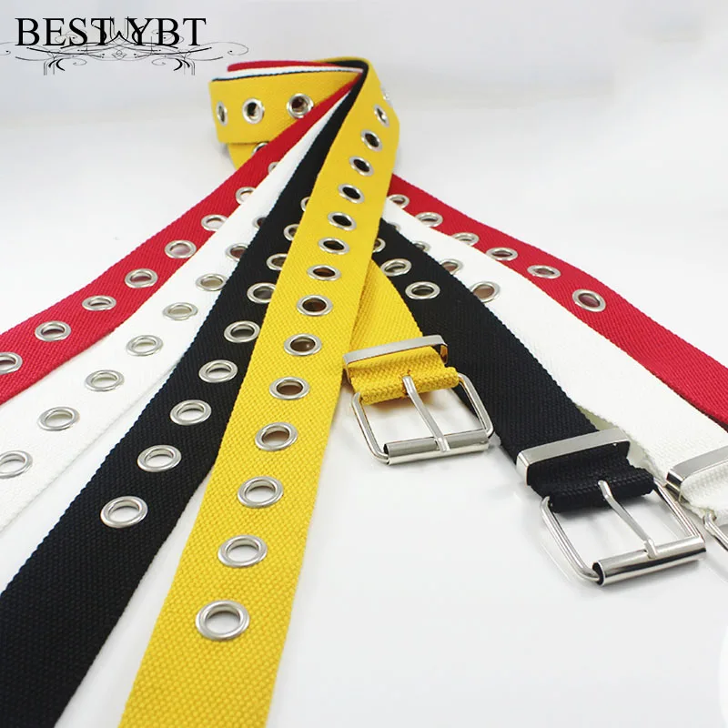 Best YBT Unisex canvas Belt Metal buckle hollow air canvas Belt Personality fashion women casual cowboy pants Pin buckle Belt