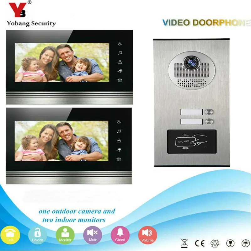 

7 Inch Color Video Door Phone doorbell RFID Access Control Camera System for 1~2 Unit multi apartments Intercom