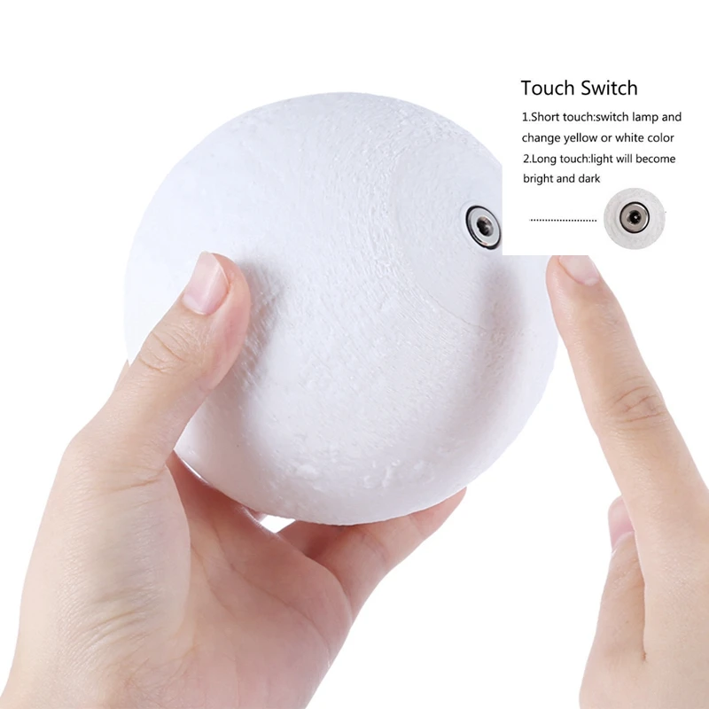 Rechargeable 3D Print Moon Lamp Usb Led Night Light Home Decor Creative Gift 8-20cm Dia 2 Color Change Touch switch Bedroom