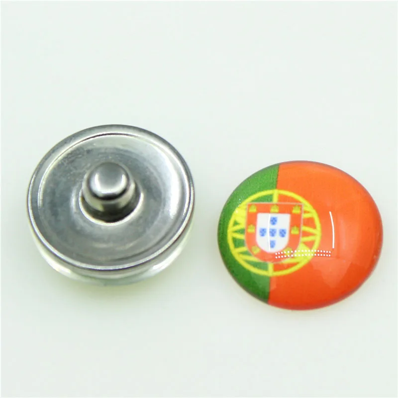 Snap Button 20pcs/lot Glass Flag Of The Portugal Snap Buttons Diy 18 mm Snap Jewelry Pendants Bracelet&Bangles Snap Charms