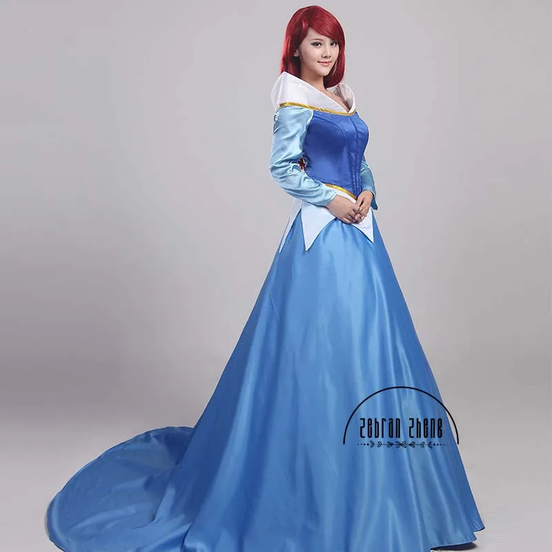 Princess Aurora Dress Coaplay Costume For Women Halloween Party Blue Dress