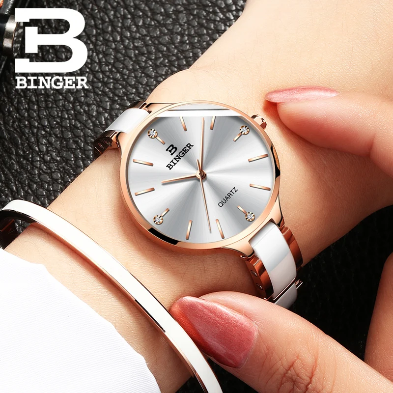 Switzerland Binger Ceramic Quartz Watch Women Casual Luxury Brand Wristwatches Gift Bracelet Relogio Feminino Montre Relogio