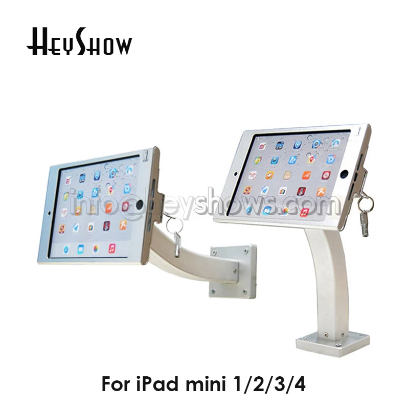 Aluminum Tablet Security Lock Wall Mount Case, Table Display, Kiosk Brace Housing Stand with Screw Tube, iPad Mini 1, 2, 3, 4