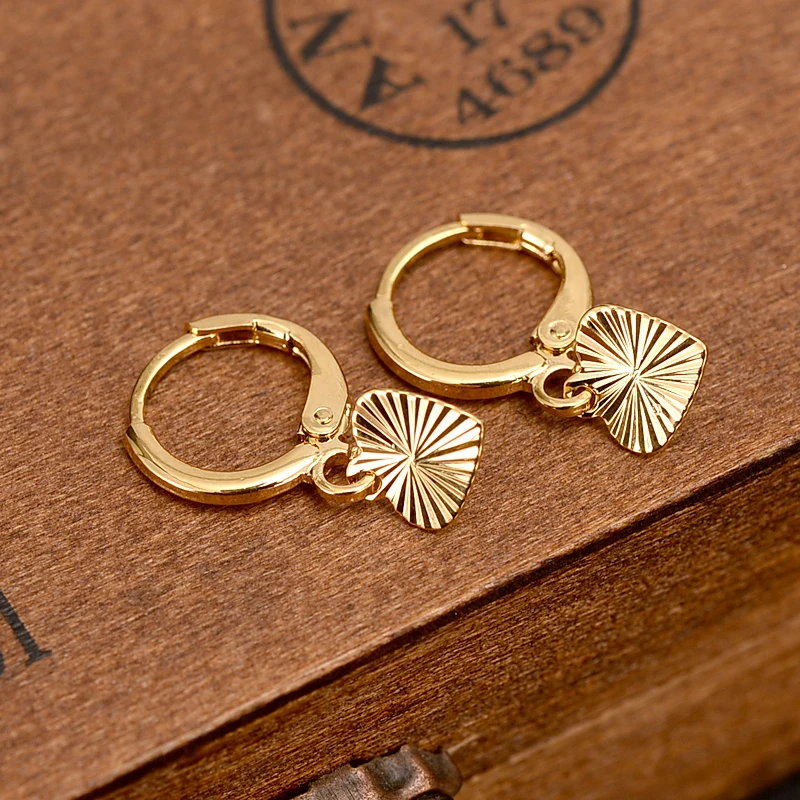 Gold Color Cute Heart Drop Earrings Women/Girl Lovely Trendy Jewelry For African/Arab/Middle Eastern Kids Children Best Gift