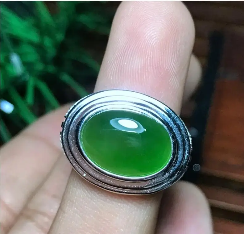 Natural   Hetian Jade Man Ring 925 sterling silver Wholesales Fine jewelry 10*14mm gem