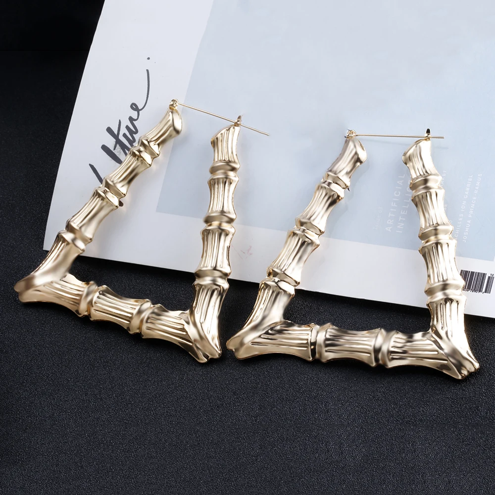 Lateefah New Ethnic Style Geometric Hoop Earrings Gold Silver Color Alloy Tone Bamboo Punk Women Big Hollow Creole Women Bijoux