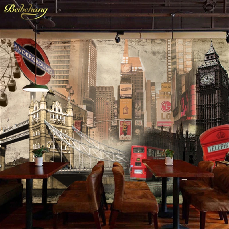 

beibehang European style retro British building large mural Cafe sofa background London wallpaper papel de parede