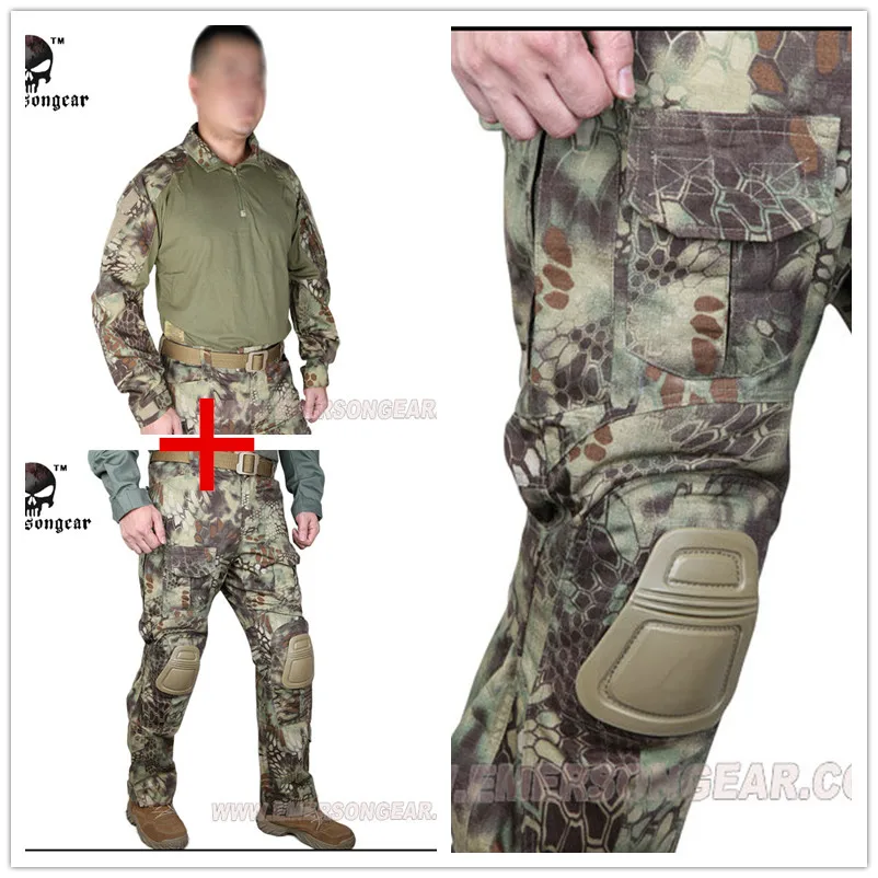 Kryptek Mandrake-Bdu G3 Uniform Shirt Pants, Knee Pads Suits, Airsoft Equipment, Hunting, MR, EM8593 + 7046