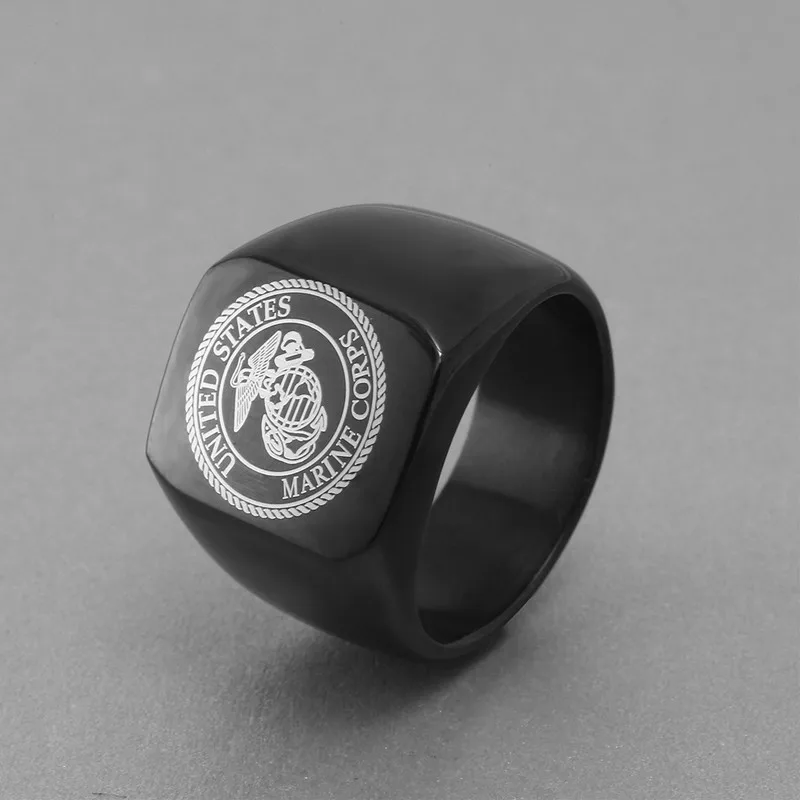 Black The United States Army Marine Corps Signet Ring For Men In Stainless Steel Military Jewelry USMC NAVY