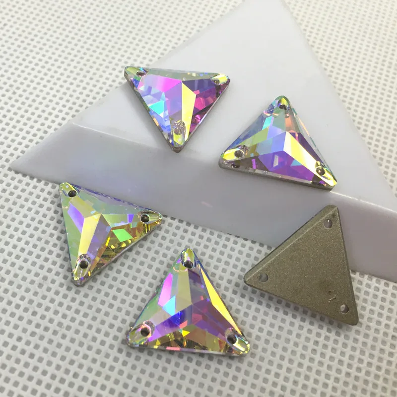 1200 pcs K9 Sew On #3270 AB Crystal Triangle Sew On Stones Flatback 16mm Sewing Glass Crystal Beads For Dress Jewelry