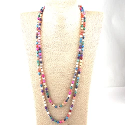 Free Shipping Fashion Bohemian Tribal Jewelry 6mm Semi Precious Stones Weathered Agat long Knotted Necklace