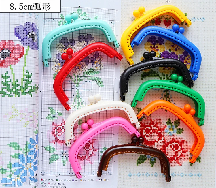 

8.5cm colorful resin coin purse mouth golden clasp DIY pitch work plastic metal frame 5pcs/lot