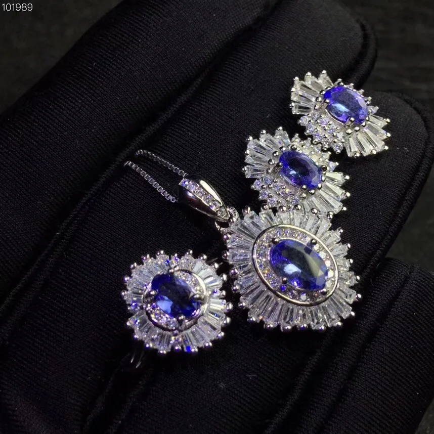 Columbia natural tanzanite set ring earrings necklace fashionable with new design quality 925 Silver