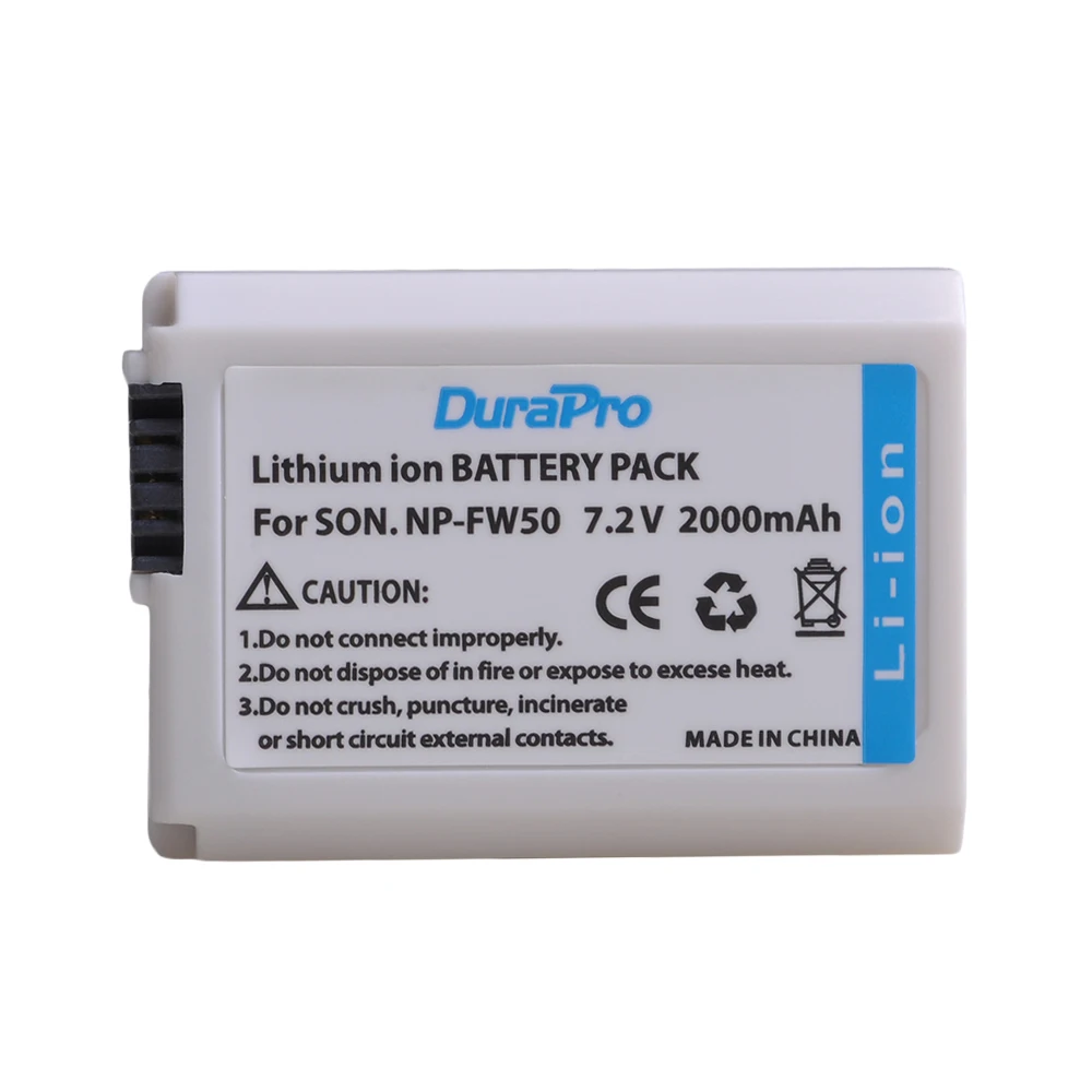 DuraPro 2000mAh NP-FW50 NP FW50 Battery+ LED USB Dual Charger for Sony A6000 A6400 A6300 A6500 A7 A7II A7RII A7SII A7S A7S2 A7R