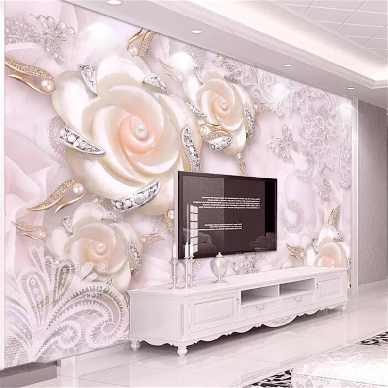 

wellyu обои papel de parede 3D Custom wallpaper 3d warm pink pearl three-dimensional flower jewelry background wall behang