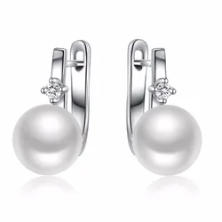 Sinya Women LadIies 925 Sterling Silver Fine Jewelry Natural Freshwater Pearls English Lock Hook Earrings