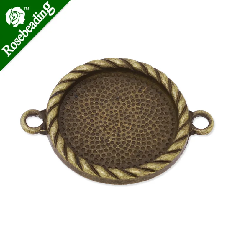 

25x33mm Antique Bronze Plated Bracelet Base,2 holes hanging,inner size 20mm,fit 20mm glass cabochon,blank,sold 20pcs/lot-C3522