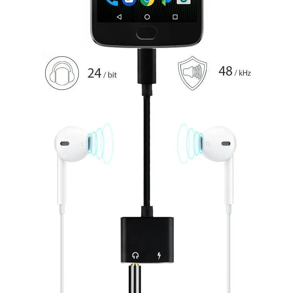 2 in 1 Type C Adapter to 3.5mm Headphone Jack + Charging Supports Audio and Charging USB Type-C Audio Charging for Xiaomi/Huawei