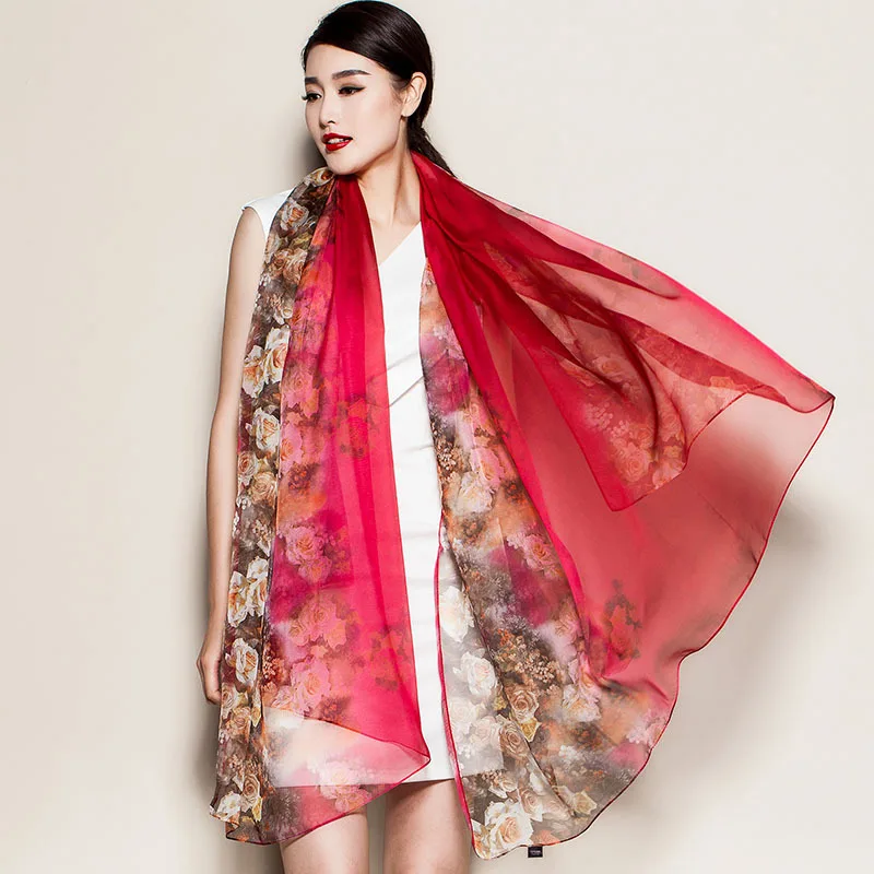 new silk scarves women long spring and autumn Korean silk chiffon scarves shawls summer beach sunscreen wipes