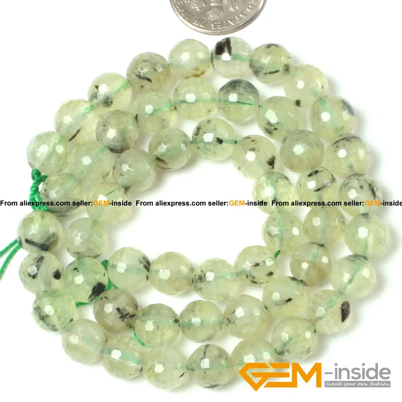 Round Faceted Prehnit e Beads,Selectable Size 8mm To 14mm,Natural Stone Beads For DIY Bracelet Making Strand 15\