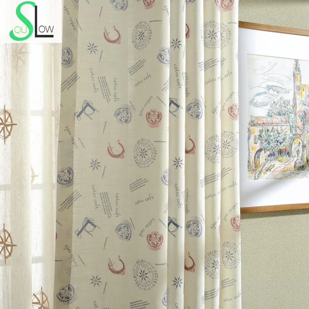 

Leisure Moment Fabric Printing Curtain Cartoon Pastoral French Window Curtains ChildrenKitchen Modern Living Room For Children