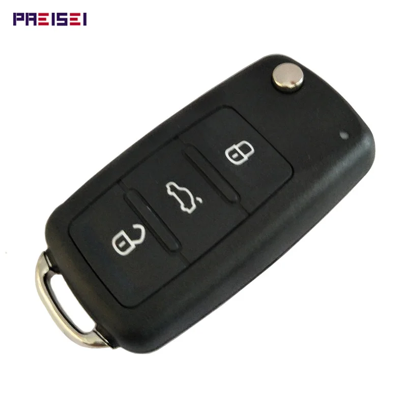 

PREISEI 3 Button Flip Romote Car Key Case for VW VOLKSWAGEN Tiguan Golf Sagitar Polo MK6 Uncut Blade Fob