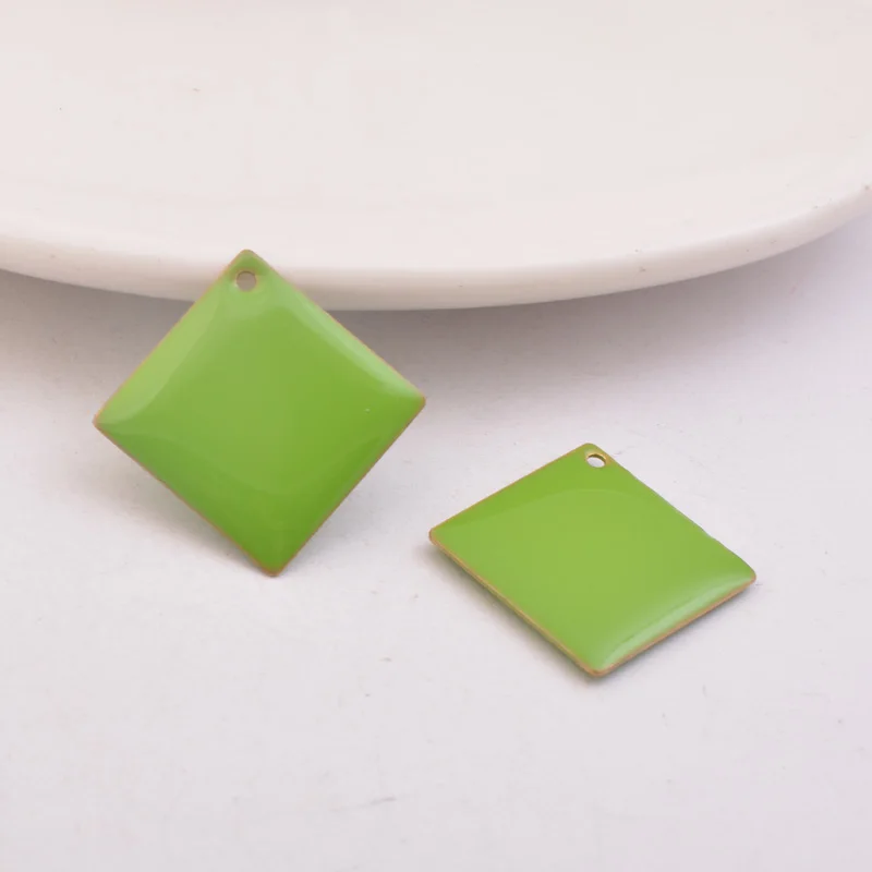 10pcs/lot 24MM  Enamelled Square Charms Losange Black Orange Charms Copper Pendant DIY Jewelry Making