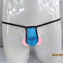 Tanga de hilo para hombre, bolsa pequeña y divertida, no se puede cubrir, tejido satinado brillante, color sólido G2039