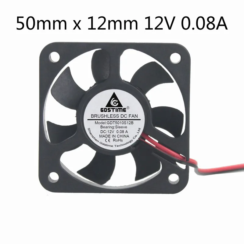 

Gdstime 100pcs DC 12V 2Pin 2.0 50x50x10mm 5cm 9 Blades Inverter Power Brushless Cooling Fan 50mm x 10mm 5010