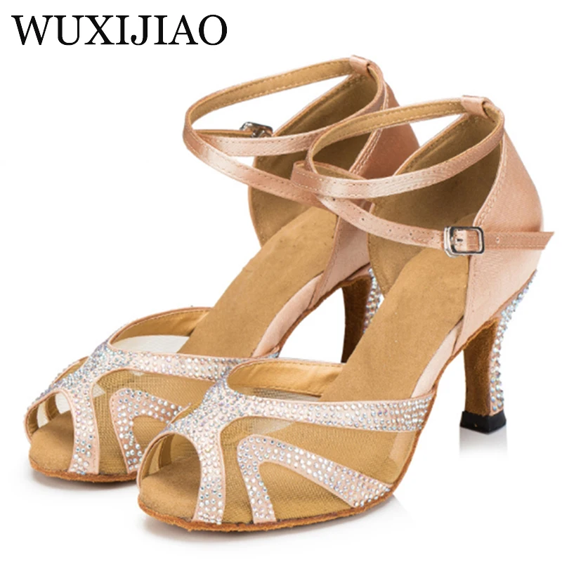 WUXIJIAO satin crystal rhinestone salsa tango ballroom dancing shoes Latin dancing shoes and dance shoes