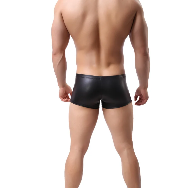 Plus Size Boxers Black Nylon Sexy Men PU Faux Leather Underwear Boxers Shorts Sheathy Cool Male Gay Underwear 1PCS