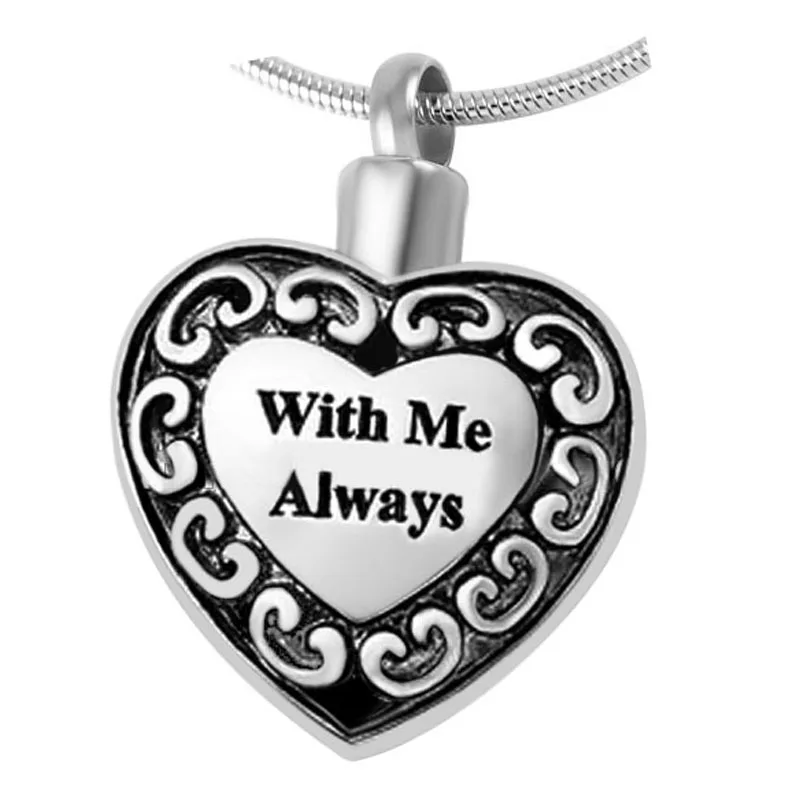 With Me Always Memorial Jewelry Classic Design Never Fade Cremation Urn Pendant Necklace Ashes Heart Urn Fashion Jewelry