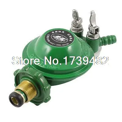 1 Inlet 2 Outlet Liquefied LGP Gas Pressure Regulator Valve Green for Kitchen