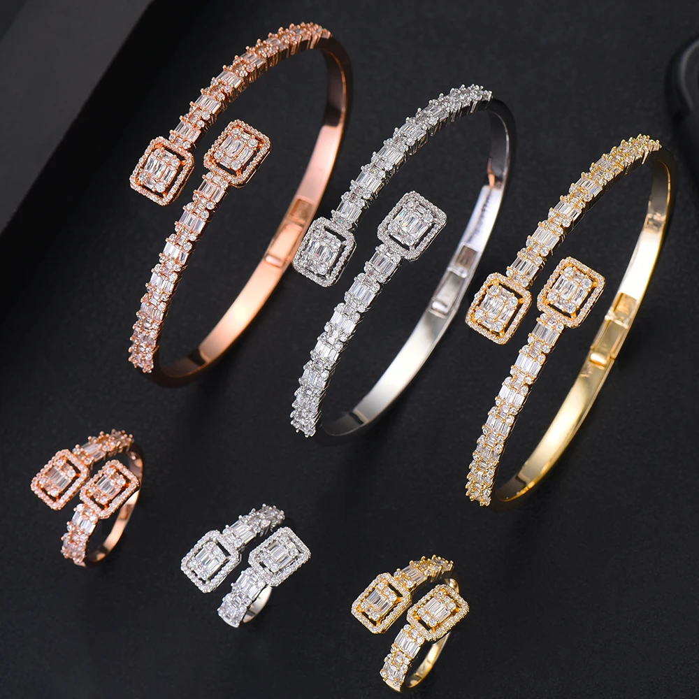 GODKI Luxury Trendy Saudi Arabia Bangle Ring Set Jewelry Sets For Women Wedding Engagement brincos para as mulheres 2020