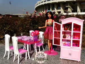 Barbie Kitchen Accessories Dining Table Chairs Barbie Barbie Dining Kitchen Set Dolls Accessories Aliexpress