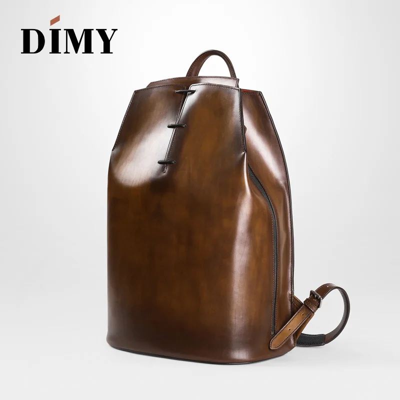 DIMY Genuine Leather Backpack for men Gentleman must Calfskin Backpacks Hand Patina 2019 Newest Men\'s Bag Shoulder Bags