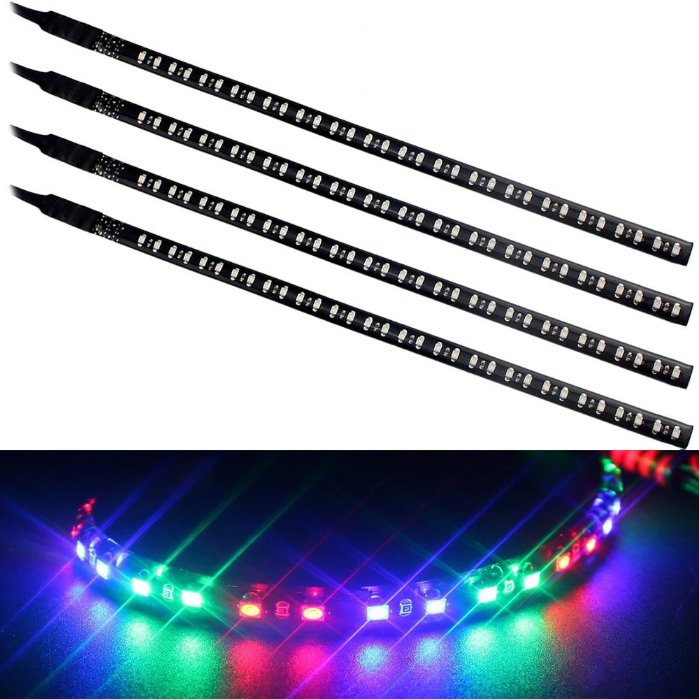 4Pcs RGB 30CM 1210 3528 32 SMD DC 12V Knight Rider Flexible LED Strip Light Decoration Interior Exterior Atmosphere Lamp Bulb