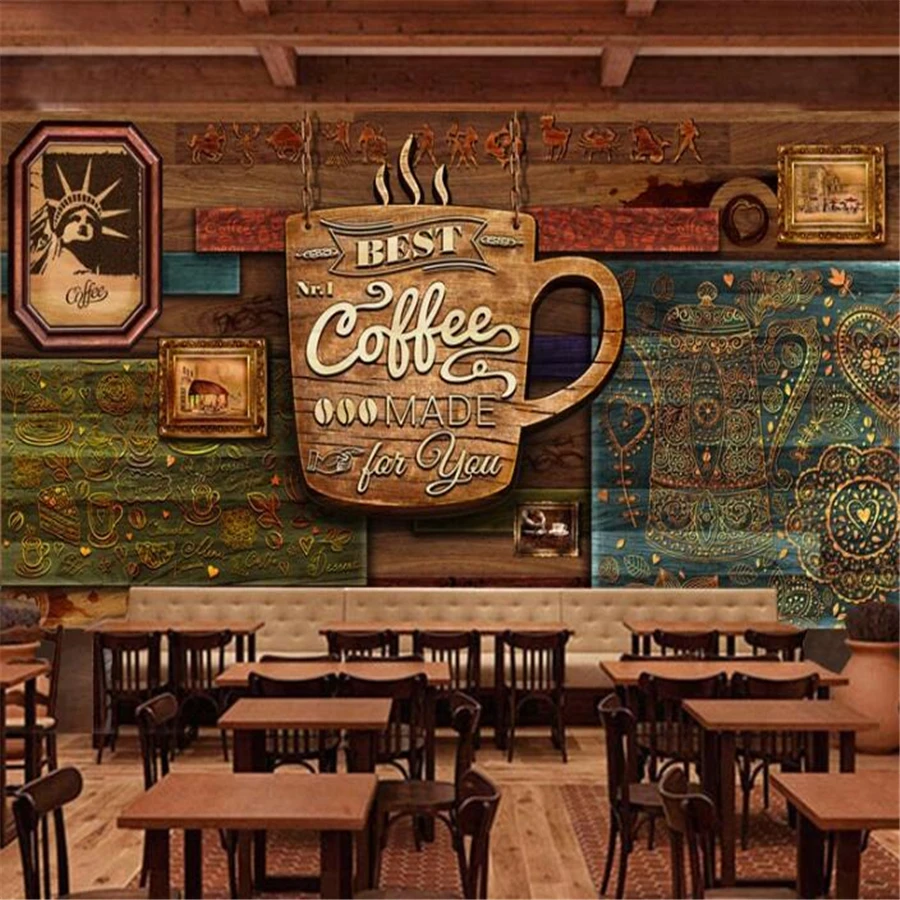 Papel de parede personalizado murais 3d pintados à mão sênior retro café fundo pintura decorativa mural 3d