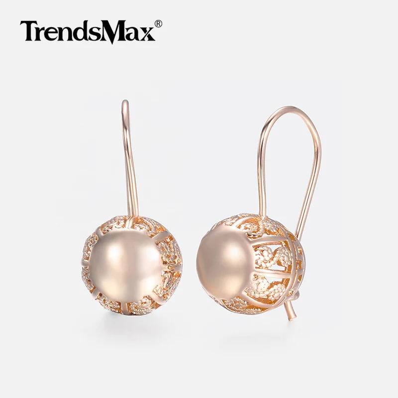 Cut Out Ball Earrings for Women Girls 585 Rose Gold Color Earrings Woman Fashion Jewelry Valentines Gifts For Women KGE181