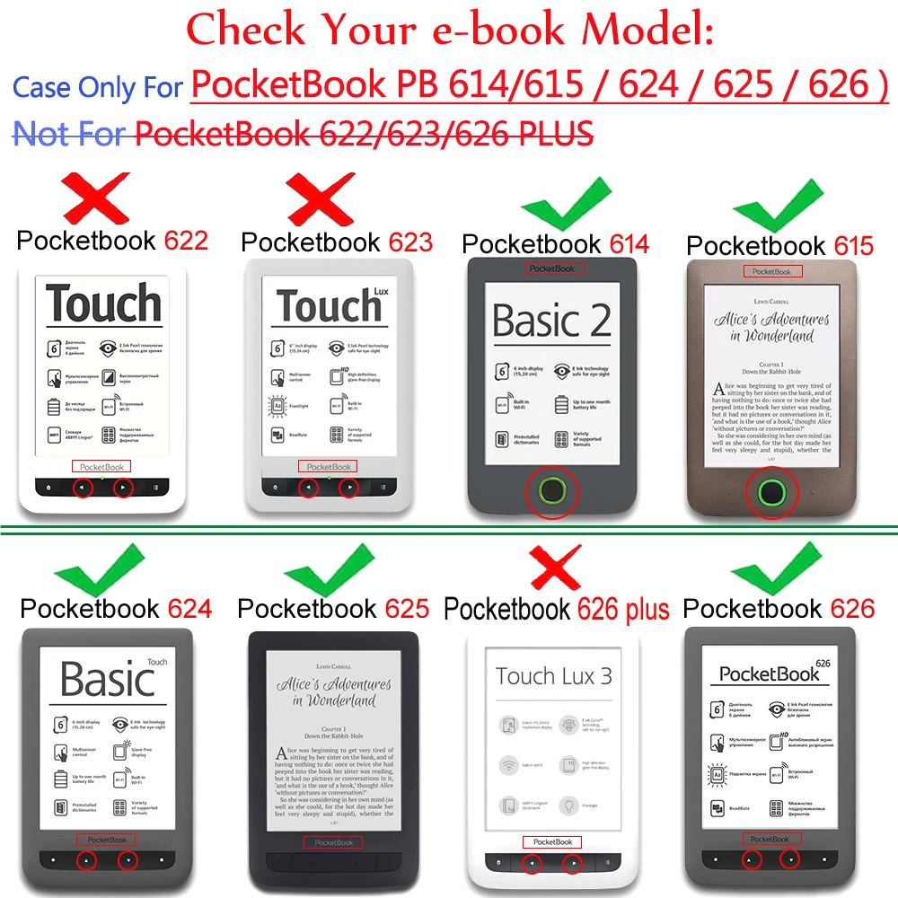 Thin Slim PU Leather Case For PocketBook Basic Touch Lux 2 624 EReader Ebook Cover Case for Model 614 615 625 626 PocketBook